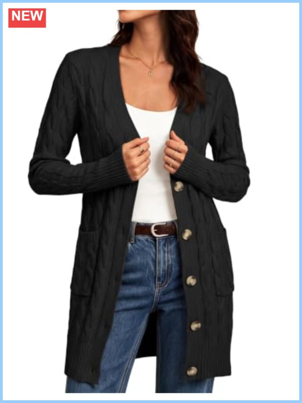 Cable Knit Button Down Chunky Cardigan Oversized Loose Fit Women's Sweater